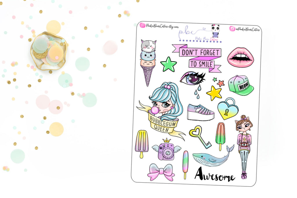 Bubblegum Queen Kawaii Girl Stickers