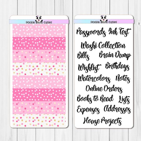 Hobo Weeks- "Notes" Pages Header Stickers- Pink Confetti